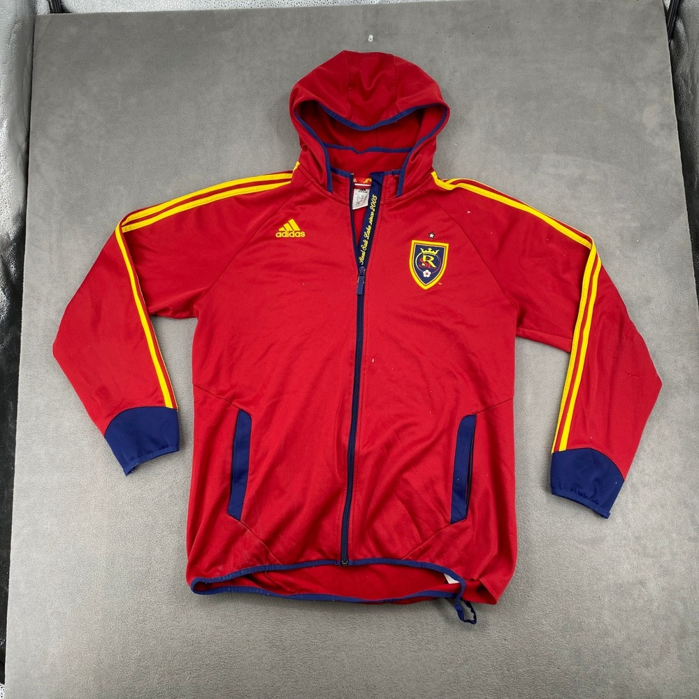 Y2K Adidas Real Salt Lake MLS Soccer Track Jacket Red Hooded Full Zip Mens XL